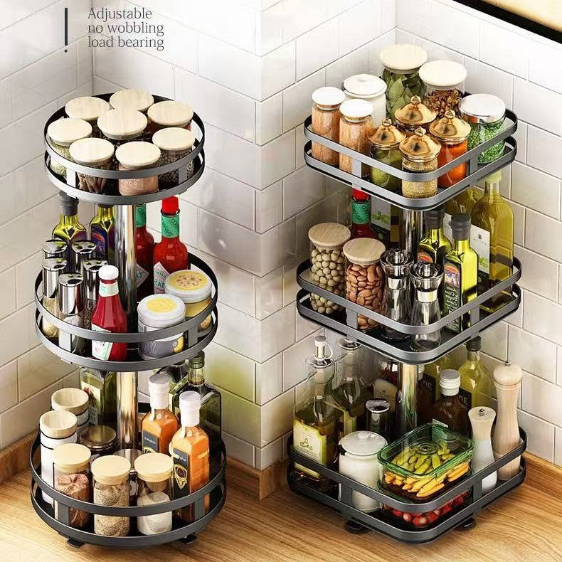Rotatable Multi-Layer Metal Kitchen Countertop Storage Rack